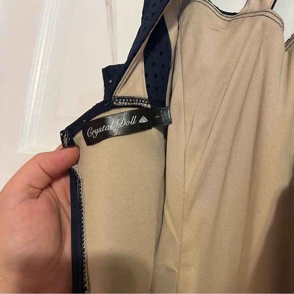 #61 CRYSTAL DOLL PERFORATED NAVY SKATER DRESS JUNIOR'S 5 - Picture 4 of 5